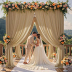 20×12 ft Wrinkle Free Beige Backdrop Curtain for Weddings Parties, 4 Panels 12ft Silky Polyester Wedding Drapes Backdrop Photo Back Drop Cloth for Birthday Baby Shower Photography Backgrounds