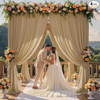 20ft x 15ft Beige Wrinkle Free Backdrop Curtains for Parties,Silky Polyester Fabric Wedding Ceiling Drapes, 4 Panels 15ft Photo Back Drop Drapes for Baby Shower Photography Stage Background Cloth
