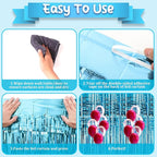 4 Pack 3.3x8.2 Feet Light Blue Foil Fringe Backdrop Curtains, Tinsel Streamers Birthday Party Decorations, Fringe Backdrop for Graduation, Baby Shower, Gender Reveal, Disco Party