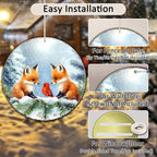 Christmas Round Fox Metal Tin Sign - Red Bird Winter Vintage Sign for Home & Outdoor Decorations - 12 * 12 in
