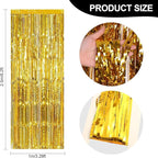 24 Pack Gold Metallic Foil Fringe Curtains, 3.2ft x 8.2ft Foil Fringe Curtain Backdrop Foil Streamers Party Supplies Tinsel Curtain Backdrop for Parties/Birthday/Halloween/Photo Booth