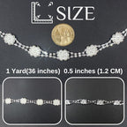 PEARLY JUN 1 Yard Pearl Rhinestone Trim Chain Silver Crystal Fringe Diamond Applique Ribbon String Tassel Strip for Sewing Wedding Dress Crafting Crafts Flower Embellishments