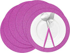 50 Pieces Hot Pink Glitter Paper Place Mats Sparkle 14'' Round Disposable Table Mats Hot Pink Doilies for Wedding Banquet Birthday Party Home Dining Table Decor