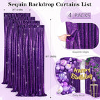 Purple Sequin Backdrop 4 Panels 2FTx8FT Photo Background Glitter Party Backdrop Curtains for Wedding Baby Shower Stage Decorations