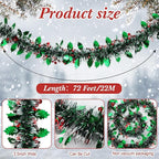 72 Feet Christmas Tinsel Garland Shiny Metallic Tinsel Twist Garland Streamers Ornaments Long Glitter Christmas Tree Hanging Decorations for Party Holiday Wedding Birthday Tree (Dark Green White)