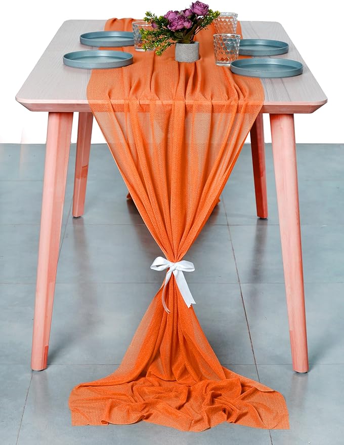 MDS Halloween Chiffon Table Runner - 25 Pack, 29 x 170 Inches, 14ft Each - Sheer Spooky Table Runners for Haunted House Parties, Trick-or-Treat Tables, Witchy Décor, Wedding & Events - Orange