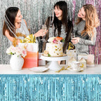3 Pack 29 x108 Inch Light Blue Foil Fringe Table Skirts Metallic Banner for Tinsel Streamer Garland Backdrop for Parade Floats Mother's Day, Graduate, Birthday, Wedding Party Decoration