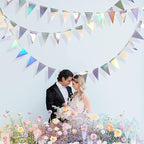40Ft Iridescent Party Decorations Holographic Hanging Triangle Pennant Banner Flag Bunting Garland for Graduation Birthday Anniversary Engagement Wedding Bridal Baby Shower Disco Hen Party Supplies