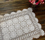 Cotton Handmade Crochet lace Table Runners Rectangular Tablecloth Doilies Doily Table Dresser Scarf Décor,19x35Inch,White