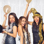 2Pack White Metallic Tinsel Foil Fringe Curtains, White Streamer Backdrop Curtains for Birthday Party Decorations, Fringe Backdrop for Wedding Foil Curtain Backdrop for Bachelorette Party Disco Party