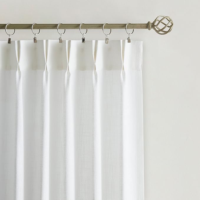 Vision Home White Pinch Pleated Semi Sheer Curtains Textured Light Filtering Window Curtains 120 inch for Living Room Bedroom Rayon Blended Pinch Pleat Drapes with Hooks 2 Panels 10ft 40" Wx120 L