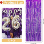 10 Pack Purple Foil Curtain Backdrop 3.2ft x 9.8ft Black Metallic Tinsel Foil Fringe Curtains Streamer Photo Booth Backdrop for Birthday Party Engagement Bachelorette Party Decorations (Purple)