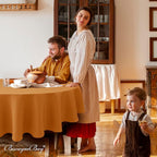 Biscaynebay Fall Tablecloth Textured Fabric Round Tablecloths 70", Bronze Thanksgiving Autumn Harvest Water Resistant Fabric Tablecloths for Kitchen, Dining, Wedding, Parties Machine Washable