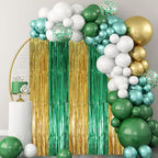 2 Pack Green and Gold Foil Fringe Backdrop Curtains, Tinsel Streamers Party Decorations, Fringe Backdrop, Door Shimmer for Graduation or Birthday Party