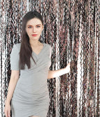 4Pcs Brown Metallic Wavy Tinsel Curtains - 3.3x6.6 ft Foil Curtain Backdrop for Birthday Party, Halloween Decor