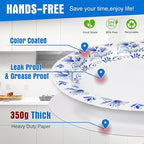 Charmount Large Paper Plates, 100pcs Disposable, Blue Flower Printed, Soak & Cut Proof for Parties & Daily Use