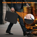 Coin Binder for Collectors with Handle, Fireproof 400 Pockets Coin Collection Album & 36 Paper Currency Book Sleeves, Coin and Bill Organizer Holder Supplies for Quarters, Pennies, 12.8x10.2x1.8inch