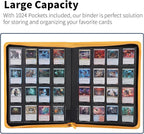 Snekdy premium 1024-pocket trading card binder, 16-pocket cards album, waterproof PU-leather Cover album with side loading, holds gaming, baseball, basketball & sports cards (Yellow)