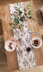 ISAENNE Designer Light Beige Linen Table Runner 87 Inches Long,Vintage Floral Wrinkle Resistant Decor Table Runners for Dining Tables,Christmas,Thanksgiving,Kitchen Tables,12"*87"-Helena A