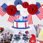18 Pcs Red White Blue Hanging Paper Fan, Hanging Honeycomb Round Paper Fans for Weddings, Birthdays, Independence Day, Classroom, Events Ceiling Party Supplies Decorations