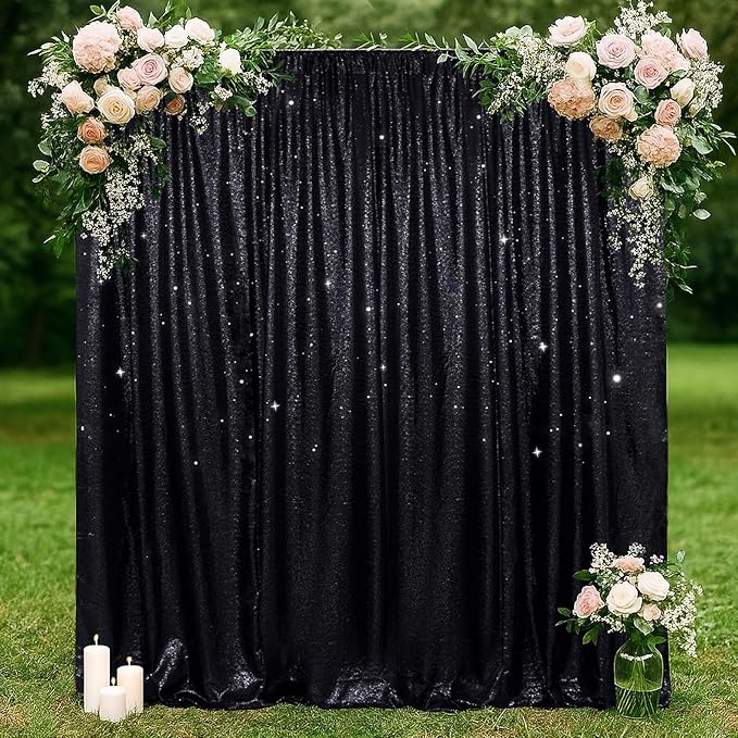 SquarePie Sequin Backdrop Less See Through Background for Wedding Halloween Party 7FT x 7FT Black