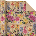 WRAPAHOLIC Kraft Floral Wrapping Paper Roll - Mini Roll - 17 Inch x 33 Feet - All Occasion Vintage Flower for Wedding Bridal Shower Birthday