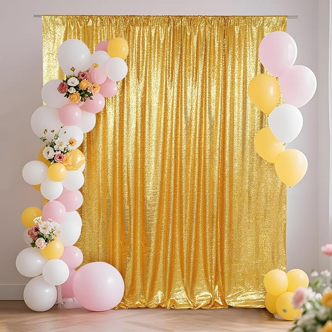 SquarePie Sequin Backdrop Curtain Less See Through Thick Background for Party 4FT x 8FT Gold