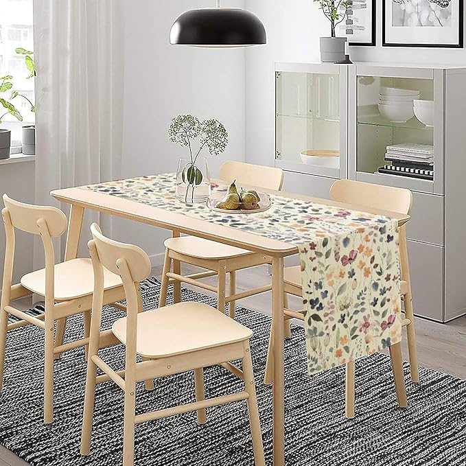 Watercolor Floral Table Runner, Vintage Colorful Floral Natural Style Pattern Decorative Home Restaurant Kitchen Rectangle Table Runner,13in（33cm） W * 120in（305cm） L