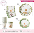 Kate Aspen Woodland Baby Shower Decorations - 78-Piece Baby Shower Plates and Napkins Set with Cups for 16 Guests - Gender Reveal Decorations Forest Animal Theme Party Supplies and Table Decor