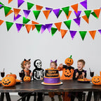 Halloween Party Decorations Metallic Fabric Green Orange Purple Triangle Pennant Banner Flag Bunting for Trick or Treat Spooky Hey Boo Happy Halloween Holiday Birthday Baby Shower Party Supplies