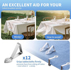 Tablecloth Clips 12 Pack, Heavy Duty Stainless Steel Picnic Table Cloth Holder Clips, Windproof Tablecloth Clips for Outdoor Tables, Perfect for Restaurant Parties, Weddings, Camping