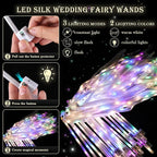 100 Pieces Light up Wedding Wands with Ribbons & Bells –LED Silk Wedd Fairy Wands Streamers with Warm White & Colorful Lights for Wedding Send Off Ideas, Parties, and Celebrations