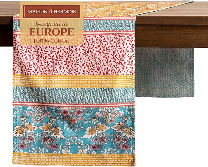 Maison d' Hermine Table Runner 100% Cotton Double Layer Table Runners 72 inches Long Decorative for Home Kitchen Dining Party Baby Shower Wedding Bridal Shower Spring Summer (Marquise, 14.50" x 72")
