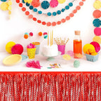 6 Pack 29 x108 Inch Red Wave Foil Fringe Table Skirts Metallic Banner for Tinsel Streamer Garland Backdrop for Parade Floats, Mother's Day, Easter, Wedding, Birthday Party Decoration