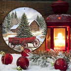 Round Barn Christmas Trees Metal Tin Sign Christmas Vintage Tin Sign Poster For Kitchen Cafe Bar Farmhouse Home Wall Decor Art Winter Decoration 12 * 12 in