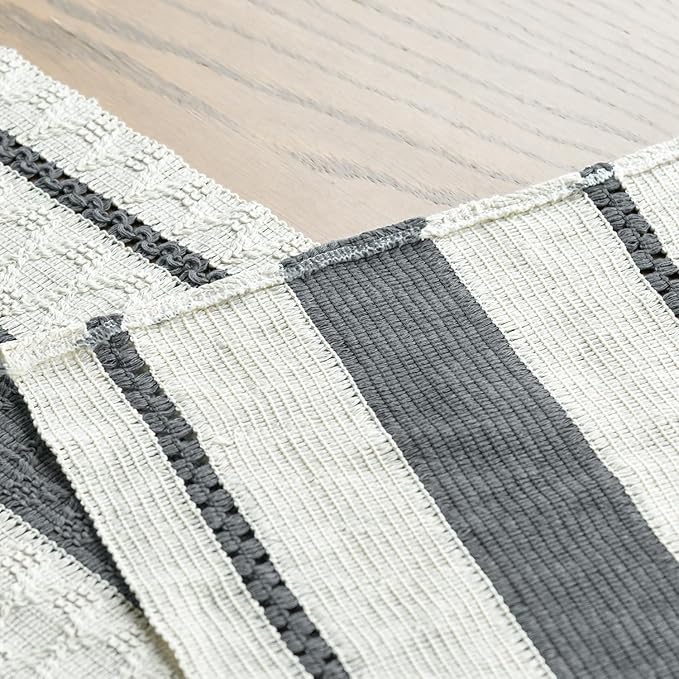 Artoid Mode Dark Grey Farmhouse Woven Rustic Table Runner, Seasonal Holiday Hollow Kitchen Dining Table Decoration for Home Party Decor 12x60 Inch