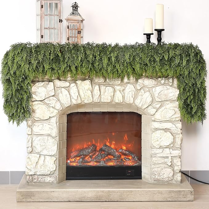 Real Touch Cedar Garland - Artificial Christmas Garlands Faux Green Cedar Fake Pine Needles Garland for Fireplace,Table, Stairs, Mantle, Window,Indoor Outdoor,Home,Holiday Decor(1 PCS,16 FT)
