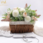 Meldel 3Pcs Rose Bouquet Light Champagne Artificial Flowers Peony Eucalyptus Plants Silk Flower Arrangements Wedding Bouquets Decorations Plastic Floral Centerpieces for Home Kitchen Party Decor