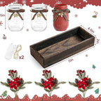 3 Pcs Mason Jar Centerpiece Decorations for Christmas Table Decor Farmhouse Coffee Table Decor Christmas Kitchen and Room Decor,Red