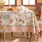 patdrea Designer Pink Linen Table Cloth for Rectangle Table,Vintage Floral with Birds Pattern Decorative Tablcloth,French Table Cover for Kitchen Dining,Thanksgiving,Christmas,67"x118"-Kulom a