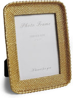 Cuspin Vintage Gold 5x7 Picture Frame, Gold Metal Rattan Textured Hand-Crafted Photo Frame with Glass Front Antique Picture Frame for Tabletop Display & Wall Display, Retro Design Home Decor