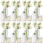 Nuogo 24 Pcs Plastic Cylinder Vases Tall Clear Flower Vases for Centerpieces Hurricane Candle Holder for Home Wedding Office Party Formal Dinners Decorations (4''/6''/8'')