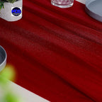 MDS 2 Pack 14ft Chiffon Table Runner 29 x 170 Inches Sheer Wedding Runner Romantic Rustic Table Runner for Wedding Decorations, Birthday Parties, Bridal Shower Party Arch Decor - Apple red