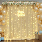 gogoparti 20x10ft Champagne Tulle Backdrop Curtains with Lights for Party Wedding Baby Shower, Sheer Wrinkle Free Backdrop Curtains for Birthday Party Photo Booth Background Decoration