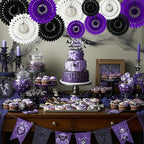 BEISHIDA Black Purple White Hanging Honeycomb Round Paper Fans Decoration Set for New Year Baby Shower Halloween Birthday Wedding Photo Booth Backdrops Anniversary Paper Party Supplies 11packs