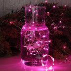WATERGLIDE 12 Pack Fairy Lights Battery Operated (Included), 7 ft 20 LED Mini String Lights, Waterproof Silver Wire Firefly Starry Light for DIY Wedding Christmas Party Mason Jars Decor, Pink