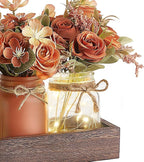 Mkono Mason Jar Lights Centerpiece Table Decorations for Dining Room Farmhouse Coffee Table Decor Tray with 3 Jars Flowers Centerpieces Fall Decor for Kitchen Living Dining Room, Orange