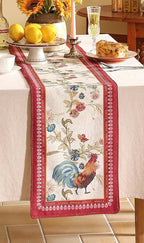 patdrea Designer Farmhouse Linen Table Runner, Rustic Cottage Mauve with Rooster and Floral Pattern Fabric Table Mat, Decoration for Kitchen Dining Coffee Table Banquet Christmas , 12"*87"