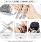 Rhinestone Ribbon 6 Yards Self Adhesive Rhinestone Strips Diamond Ribbon Sticker Crystal Roll Glitter Bling Rhinestones Tape for Crafting DIY Art Decoration (Silver,0.4 Inch)