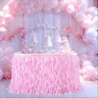 Partisky Pink Tulle Curly Willow Table Skirt for Rectangle Table 9ft, Ruffle Tutu Table Cloth for Girls Baby Shower,Birthday Party Candy Cake Tables